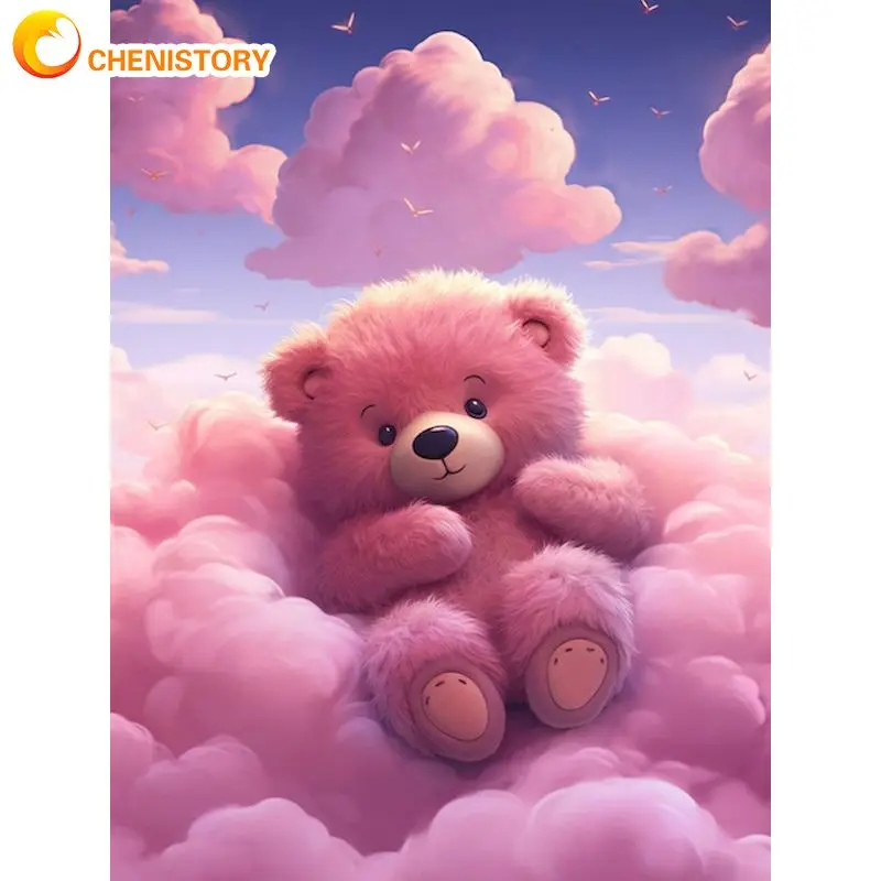 

CHENISTORY Diy Paint By Number Pink Cloud Bear Animal Wall Art Picture By Numbers Acrylic Canvas Painting For Home Decoration