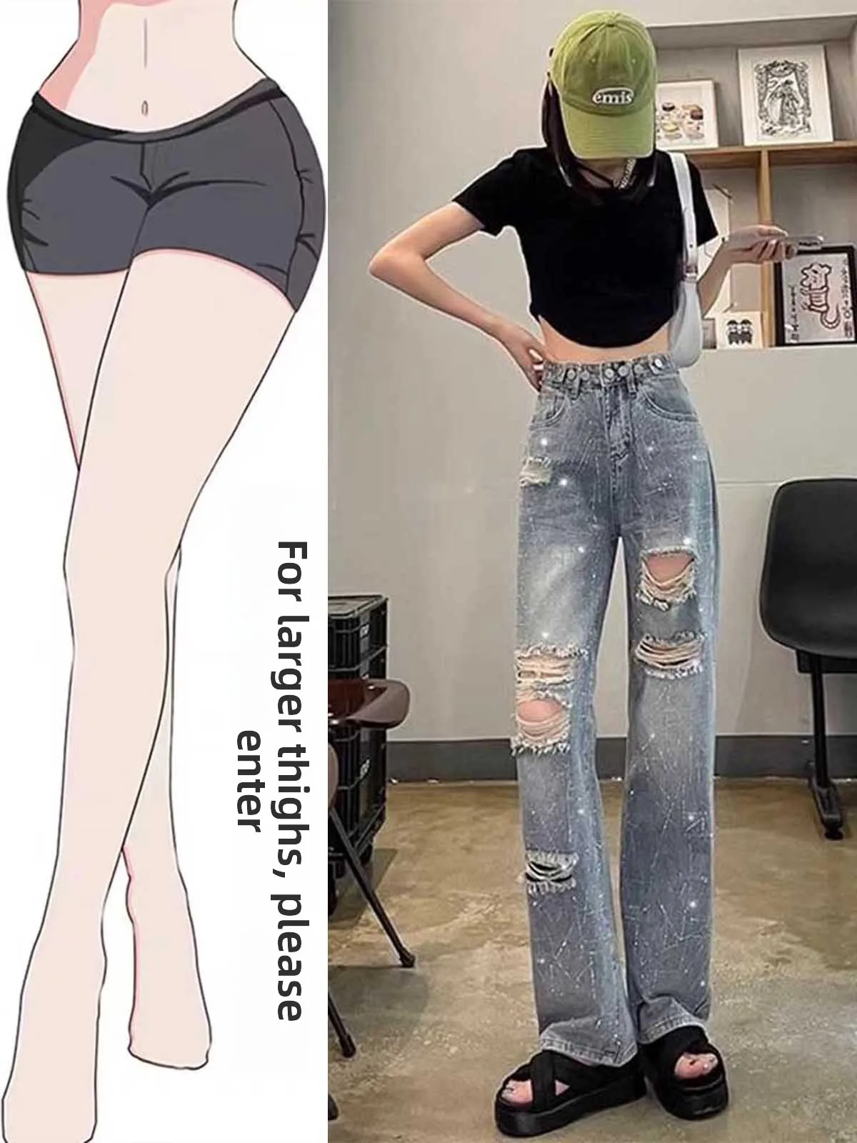 

Summer Casual Waed Wide Leg Straight Jeans Women's Small Size Versatile High Waist Cotton Blend Comfortable Long Trousers