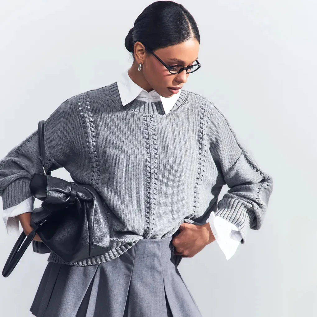 

Women's Oversized round Ne Sweater Hollow out Design Comfortable Sle Long Sve Color Commute Faion Autumn New