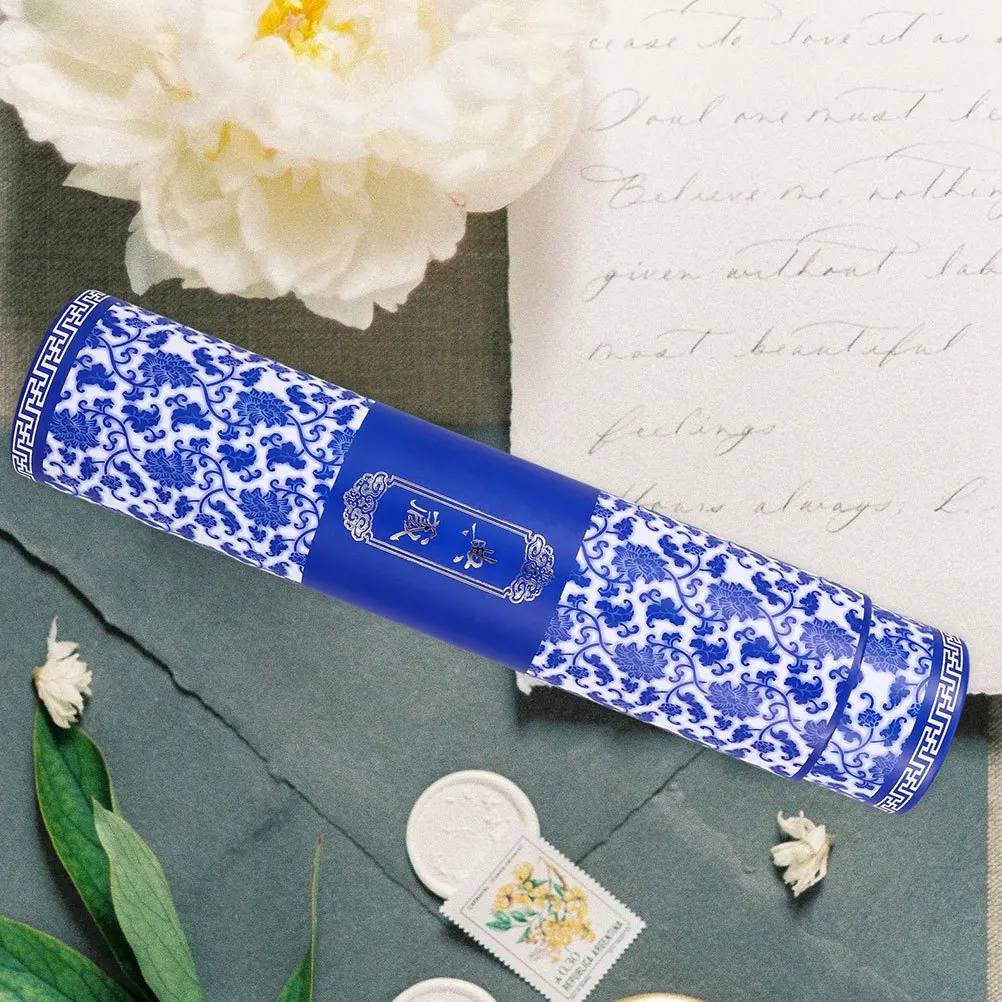 2 pcs Blue White Porcelain Artwork Storage Tube Adjustable Poster Holder For Paintings Calligraphy Mailing Case Drawing Paper