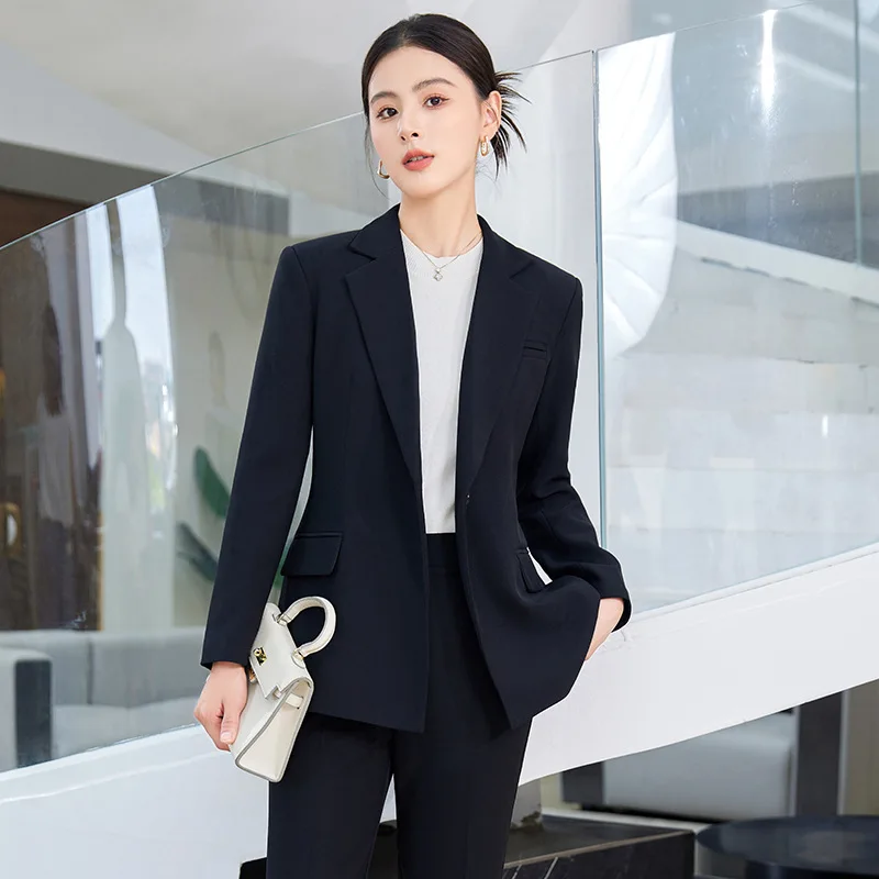 Black Suit Set Women's Autumn and Winter Career Apparel Temperament One Button Waist-Tight Business Formal Wear High-End Women's