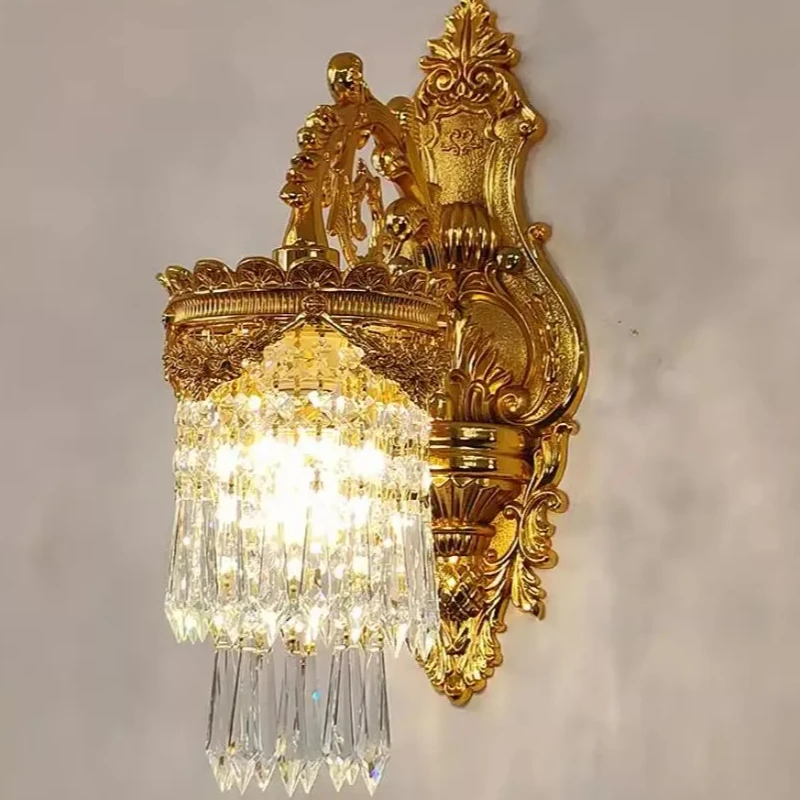 Golden Wall Sconce light LED Crystal wall lamps 2 Lights AC Crystal Wall Bracket Bra Bed Lighting Crystal Shades Home Decoration