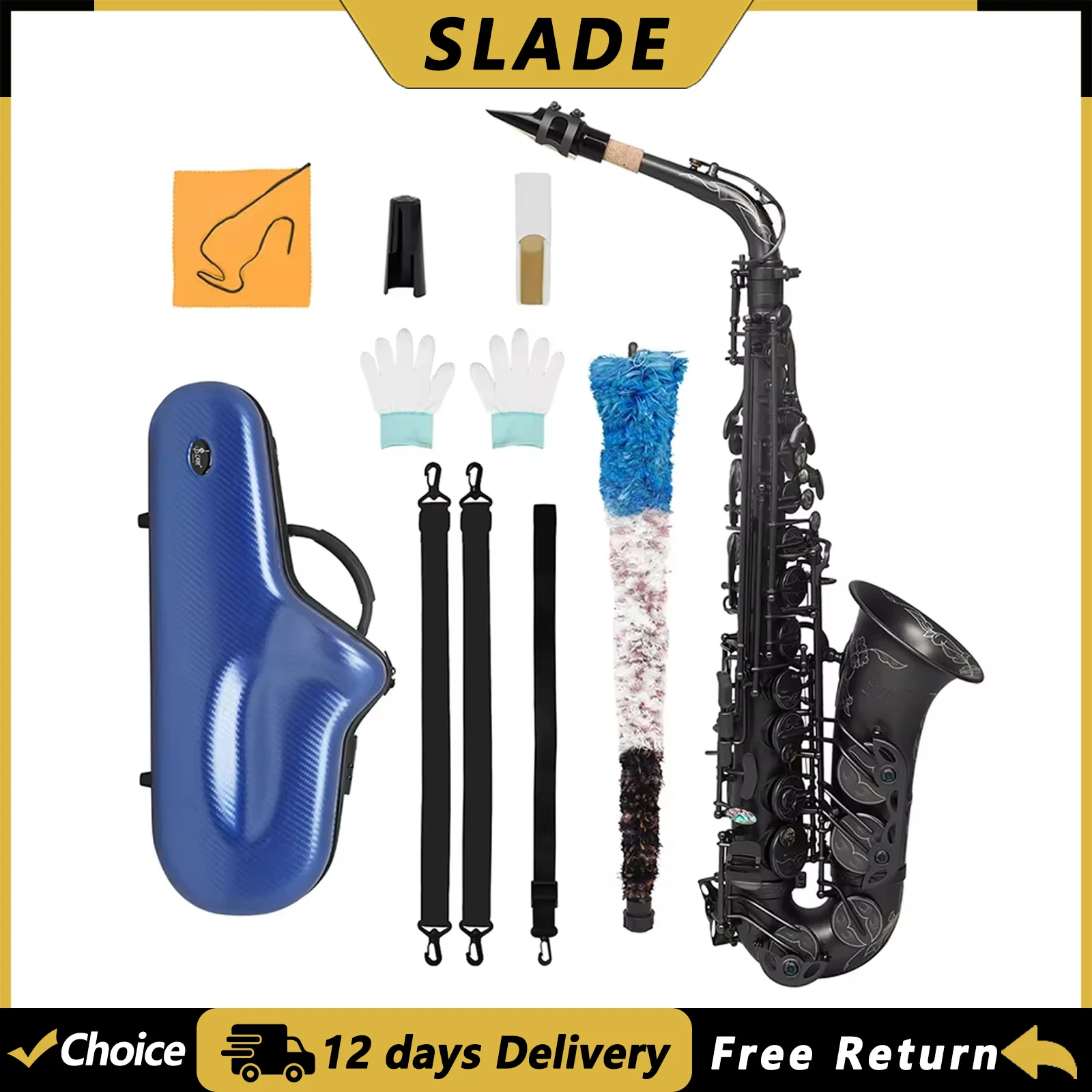 SLADE Alto Saxophone Brass Body Eb Sax High-end Matte Black Saxofone Woodwind Instrument with Case Reeds Gloves Accessories