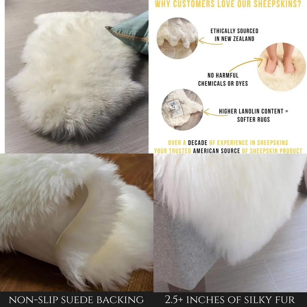 

Natural NZ Sheepskin Rug - 100% Genuine Fluffy Lambskin - Luxurious Cream White Fur for Sofa, Chair, Bedroom - 2ft x 3ft