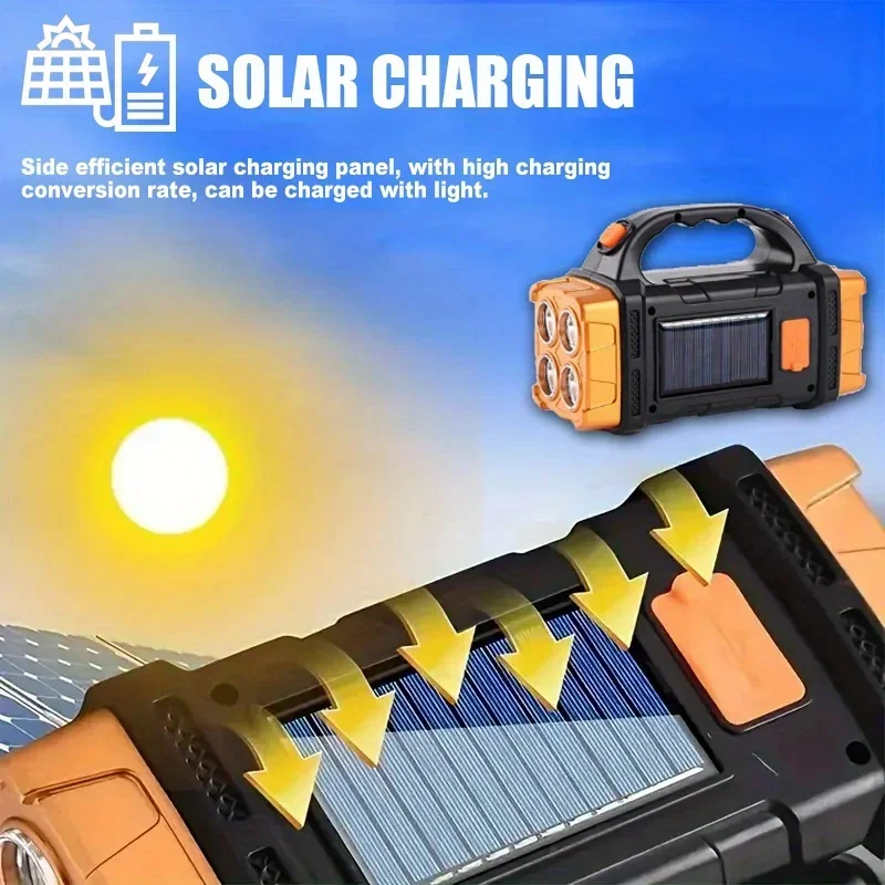 مصباح يدوي متعدد الطاقة LED COB نظام مزدوج للطاقة الشمسية USB شحن مصباح إنقاذ للبحث بإخراج فائق السطوع للأنشطة الخارجية
