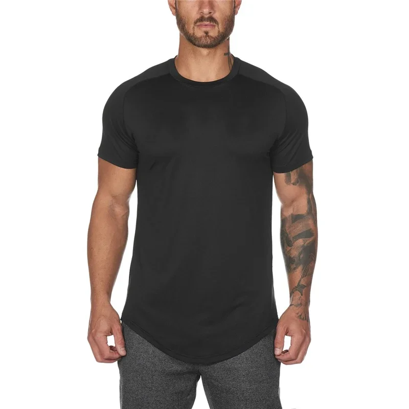 Mesh T-Shirt Clothing Tight Gym Mens Summer New Brand Tops Tees Homme Solid Quick Dry Bodybuilding Fitness Tshirt