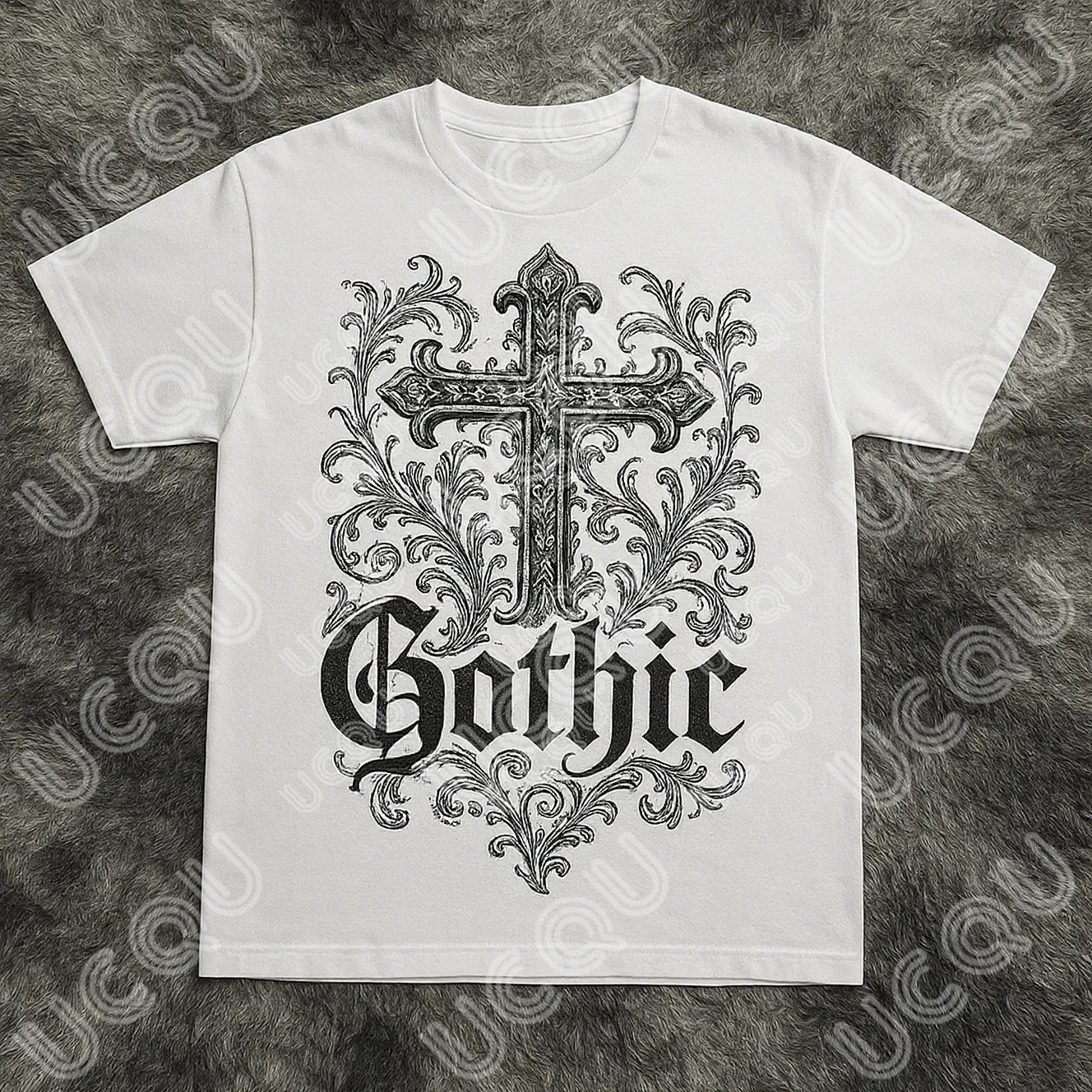 

Motorcyc Gothic Style Cross Print Tee, Vintage Black & White Short - Sleeve T - shirt for Fashion Enthusiasts