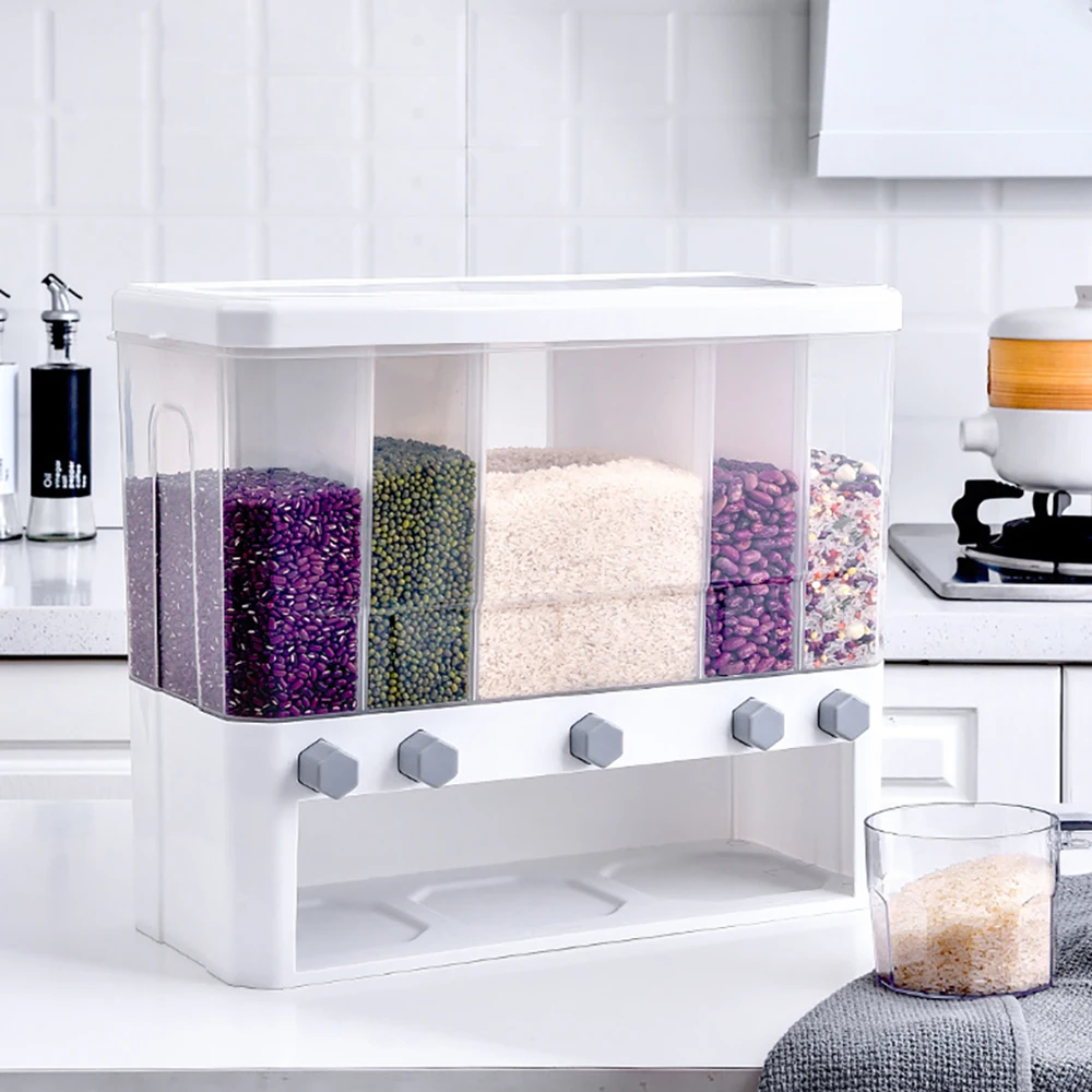 

Dry Food Dispenser 5-Grid Cereal Dispensers Food Storage Container Kitchen