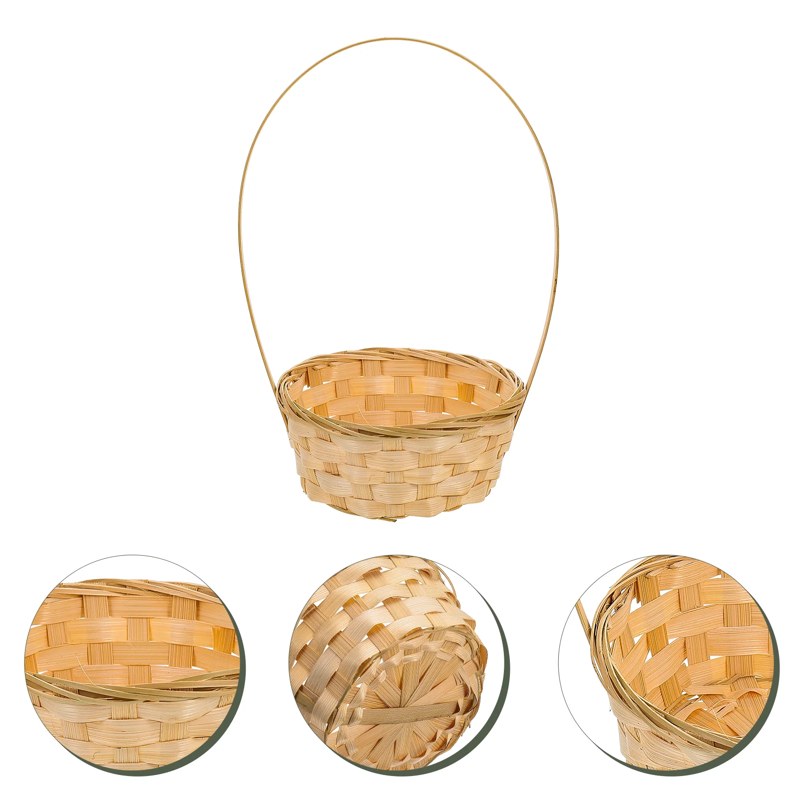 2 Pcs Bamboo Hand Basket Portable Woven Flower Home Field Simple Storage Tabletop Handheld Rural Style