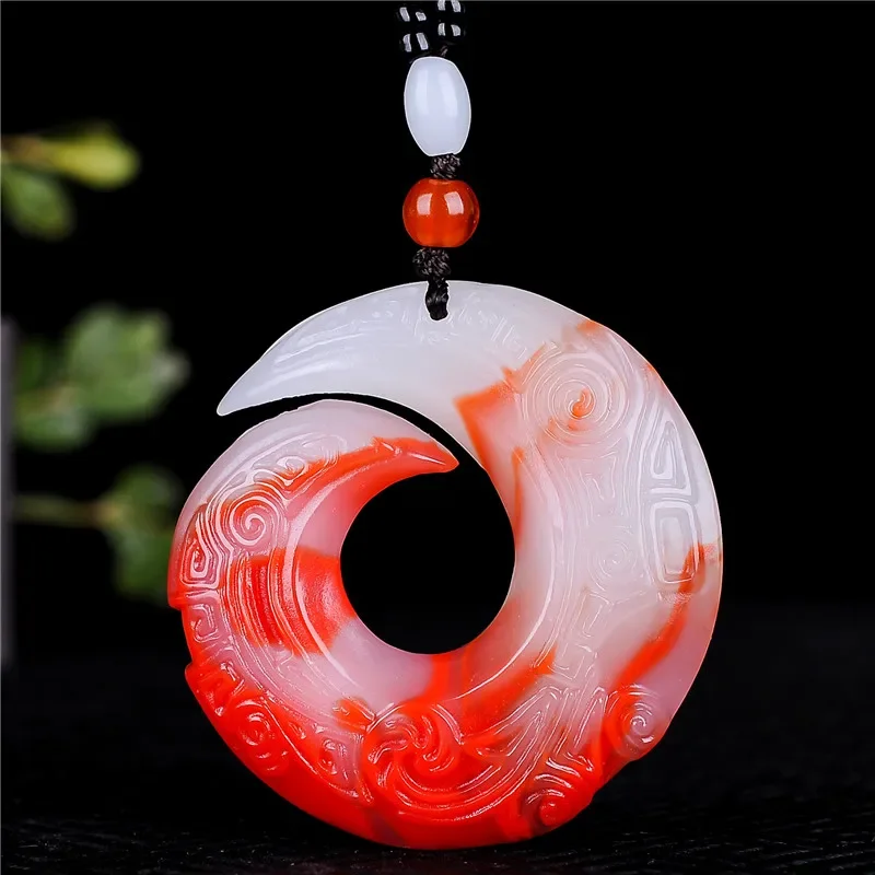 

Natural Chinese Chicken Blood Red Hand Carved Reincarnation Jade Pendant Fashion Jewelry Men's and Women's Color Jade Necklace