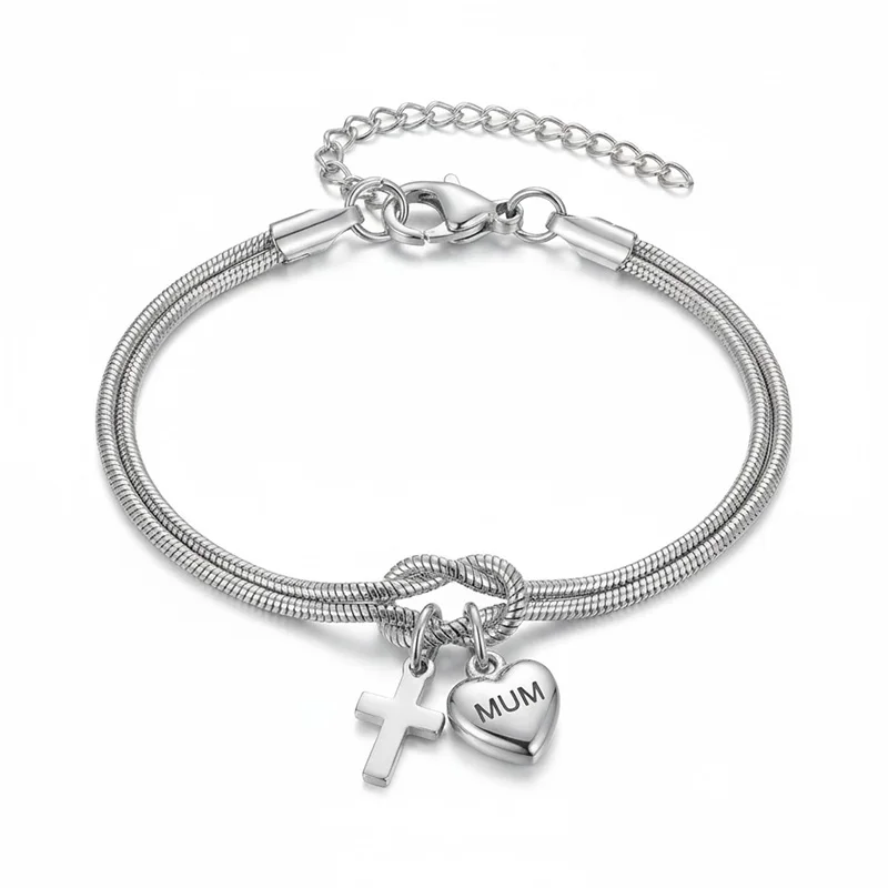 316 Stainless Steel Waterproof Mum Love Heart Cross Bracelet Exquisite Wristband Mother's Day Gift For Women