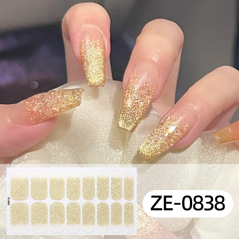 16tips Colorful Shiny Nail Sticker Solid Color Gradient Fine Glitter Full Cover Nail Wraps Decals DIY Nail Art Stickers