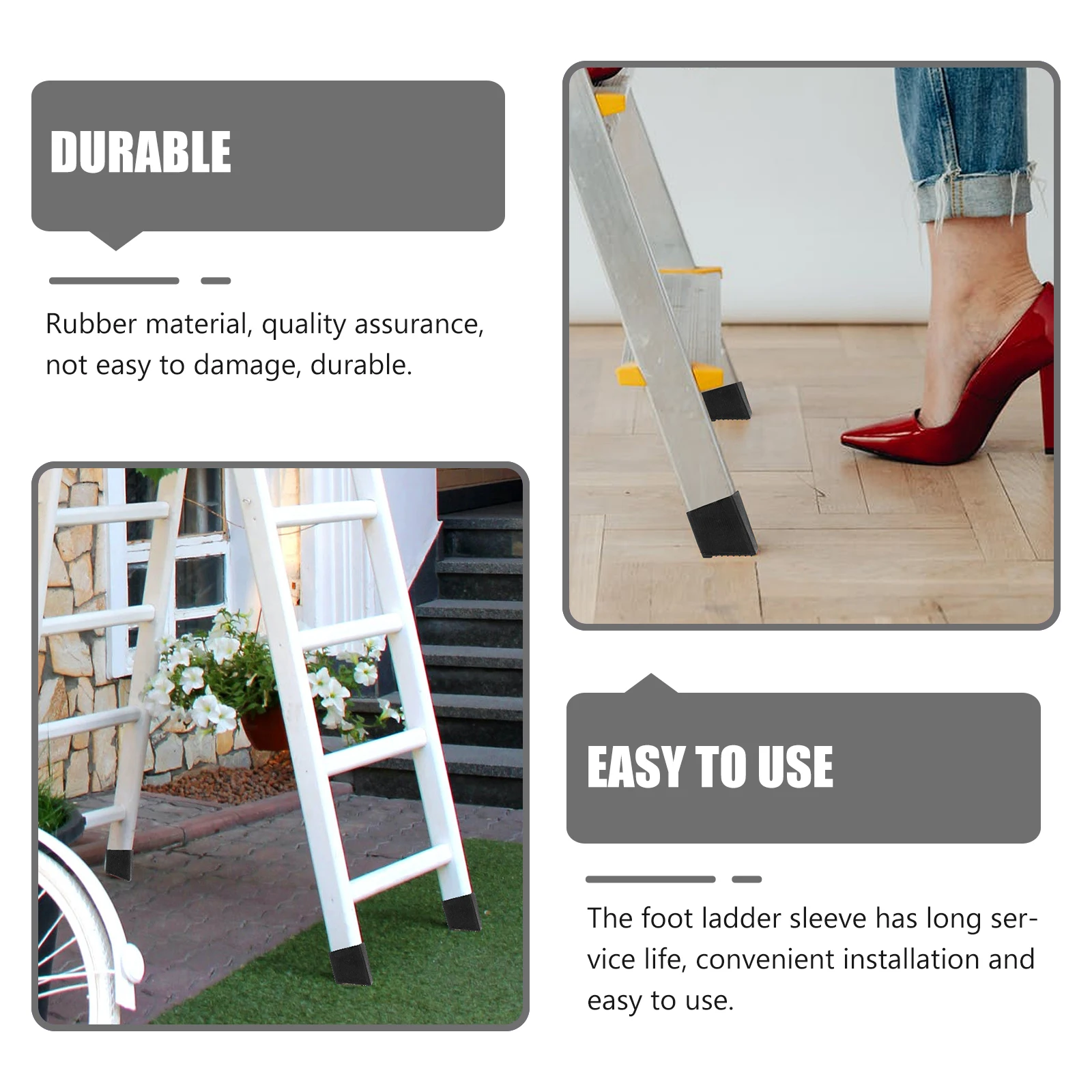 

4pcs Ladder Foot Pad Non-slip Rubber Floor Protector High Temperature Resistant Durable Thick Skidproof Leg Feet Cover for Wood