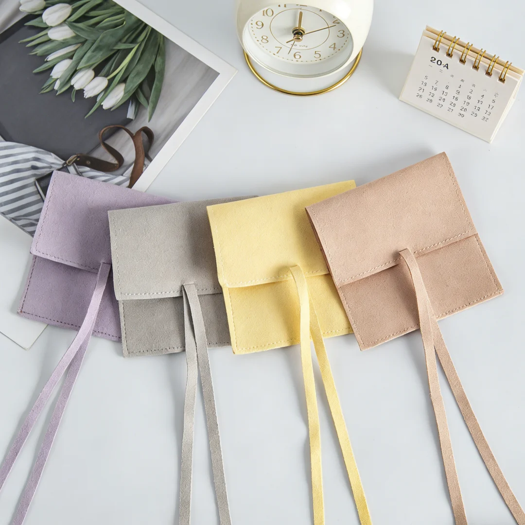 5PCS Multi-Purpose Microfiber Suede Bag with Velvet Ribbon Envelope Flip for Bangles And Necklaces Jewelry Storage Bag