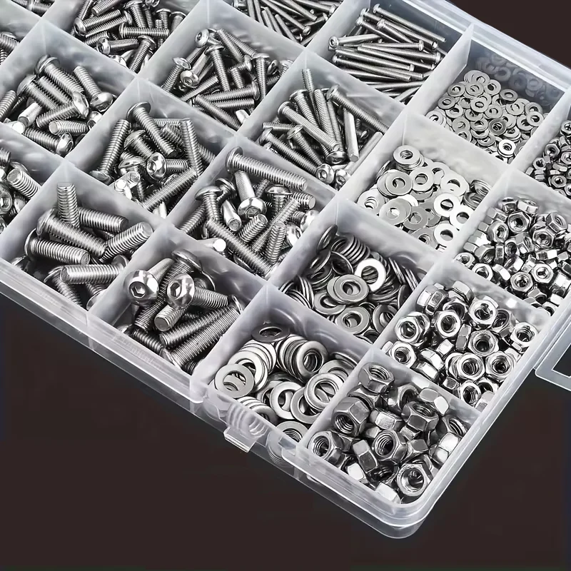 1Box M3 M4 M5 M6 Stainless Steel Hex Hexagon Socket Button Round Head Screw Allen Bolt and Nut Washer Assortment Set Kit