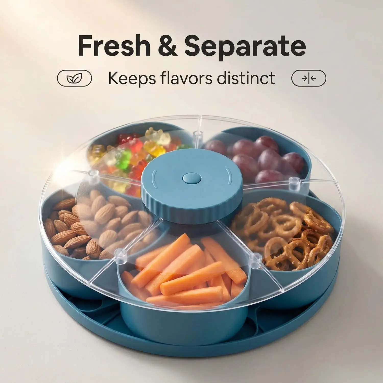 Creative Separated Rotating Snack Tray，Divided spin and snack serving