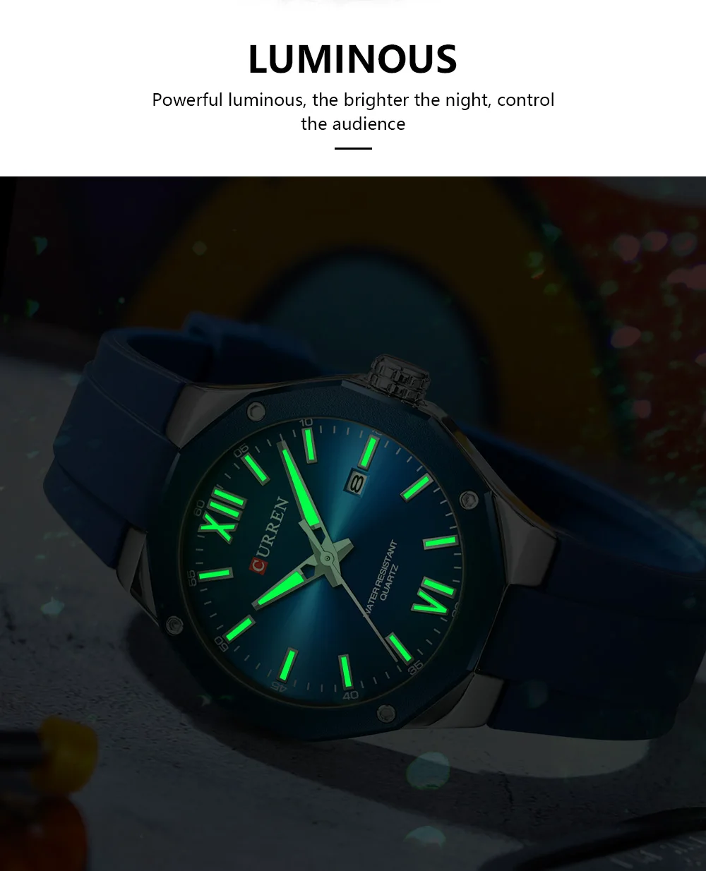 CURREN Einfache Luxus-Herrenuhren Neue Business-Quarz-Armbanduhr mit Silikonarmband Leuchtende Zeiger Wasserdichte Uhr – Detail 6