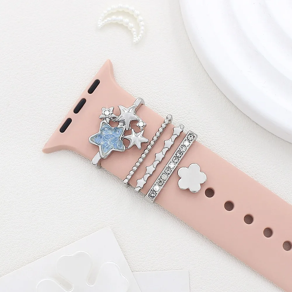 5 uds nuevo reloj de Metal adorno estrella flores anillo decorativo correa herramienta decorativa accesorios de correa para Apple Watch Band
