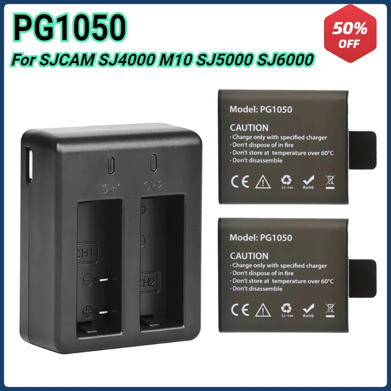 

1050mAh PG1050 Battery + Dual Charger for EKEN H9 H3R H9R H8R H8PRO H8 for SJCAM SJ4000 SJ6000 SJ5000 M10 6000 Camera Batteria