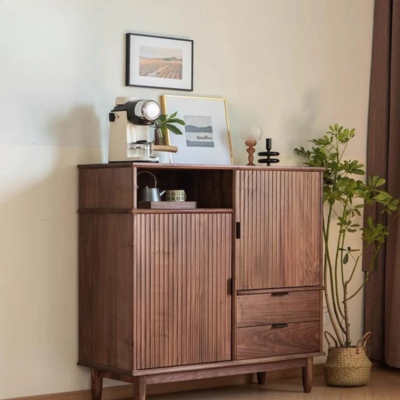 

dining side cabinet, wall storage integrated cabinet side cabinet, black walnut tea cabinet, solid wood living room locker stora