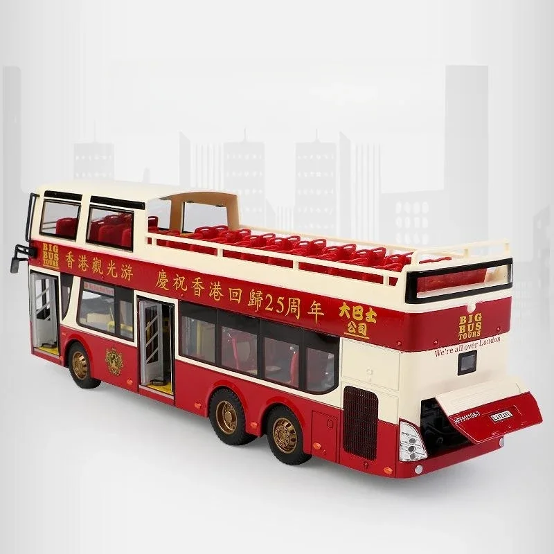 Escala G1, autobús de juguete turístico de Hong Kong y Londres, ciudad, modelo de Metal de dos pisos, colección de sonido y luz extraíble para niños