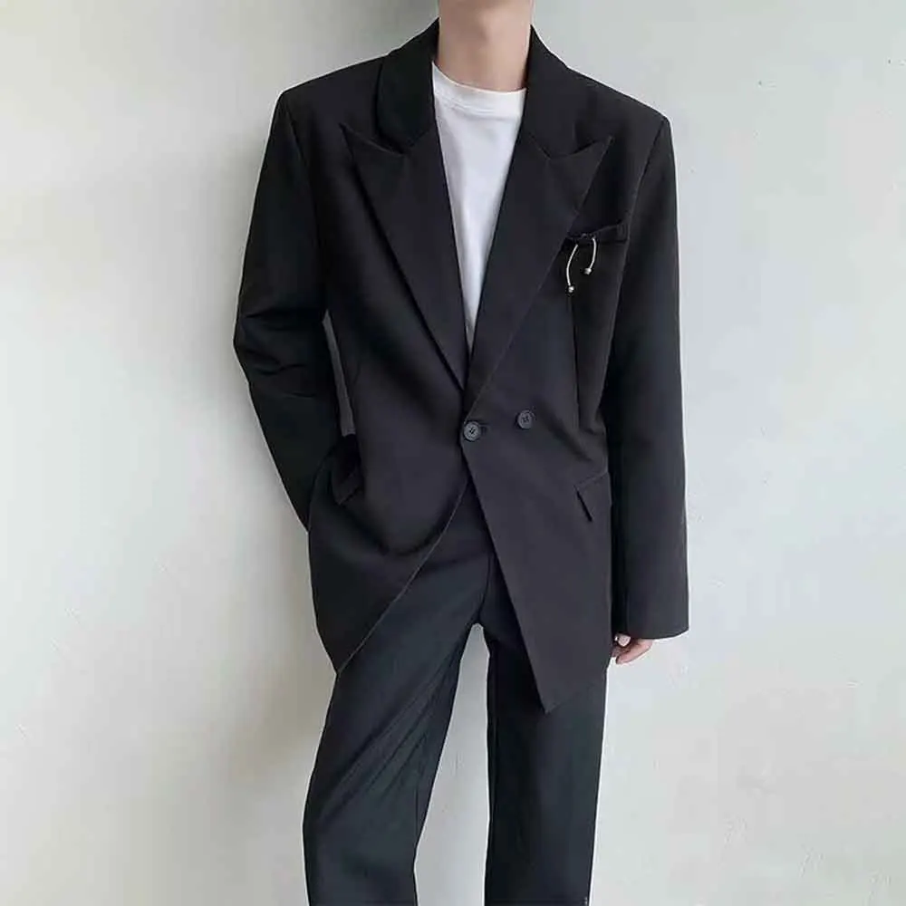 

Мужской однотонный пиджак с длинными рукавами, американский ретро-модный модный повседневный уличный простой свободный зимний новый мужской топ 2025