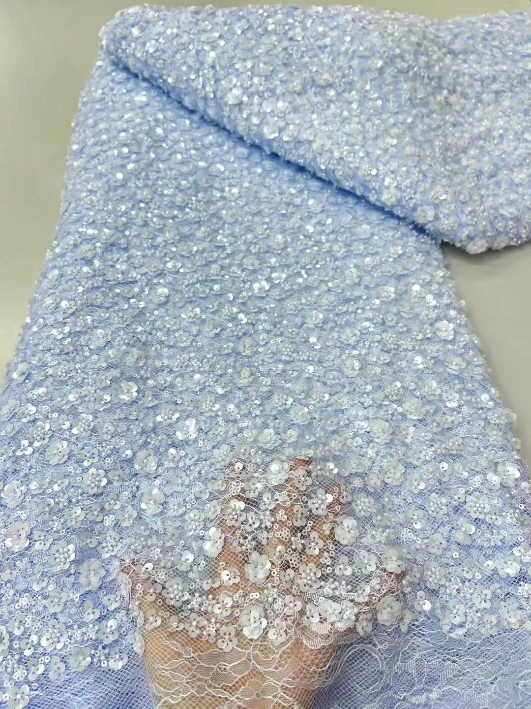 2025 di Lusso Francese Del Ricamo 3D Fiore Tessuto di Pizzo Africano Nigeriano Paillettes Tessuti di Pizzo Per Abito Da Sposa Materiale Da Cucire