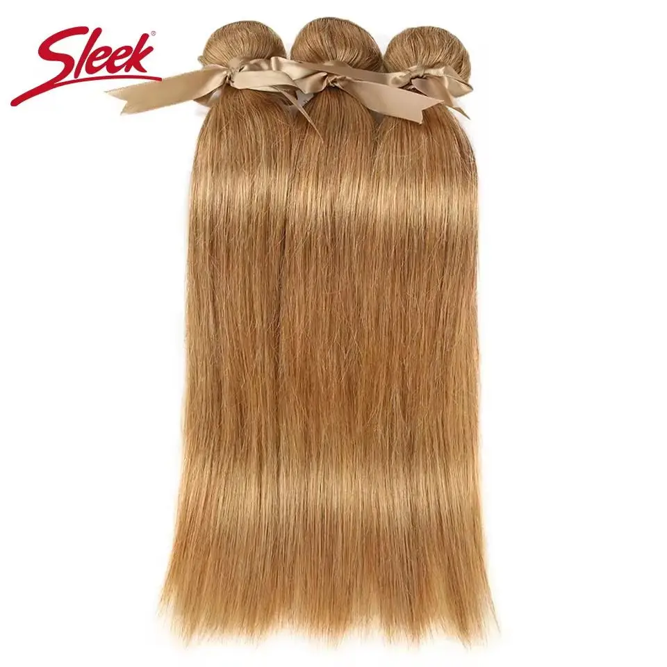 Sleek Blonde 27 warna cerpelai Brasil halus lurus Natural Remy bundel jalinan rambut manusia 8 sampai 28 inci ekstensi rambut