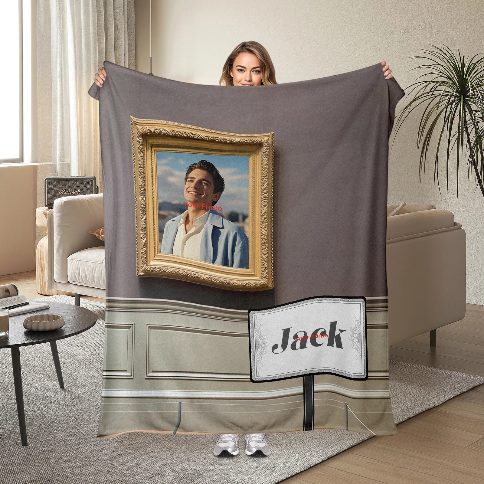 

Customize This American Street Flannel Blanket With A Photo And Message Inside A Frame, Perfect For Loved Ones