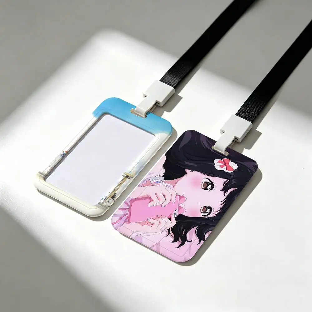 Kawaii Kase-san And Morning Glorie Card Holder Neck Strap Pendant Door Badge Holder Lanyards Keychain Work Credential Case Gift
