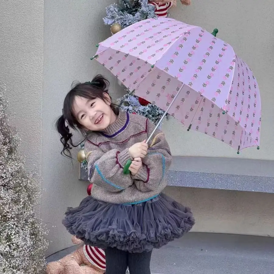 

Japanese Style Pink Floral Kids Umbrella, UPF50+ Compact Sun Rain Resistant Parasol