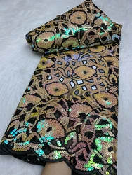 African Nigerian High Quality 2024 Tulle With Sequins Embroidery Lace Fabric Sewing Beads Stone Prom Dresses 5Yards JH002