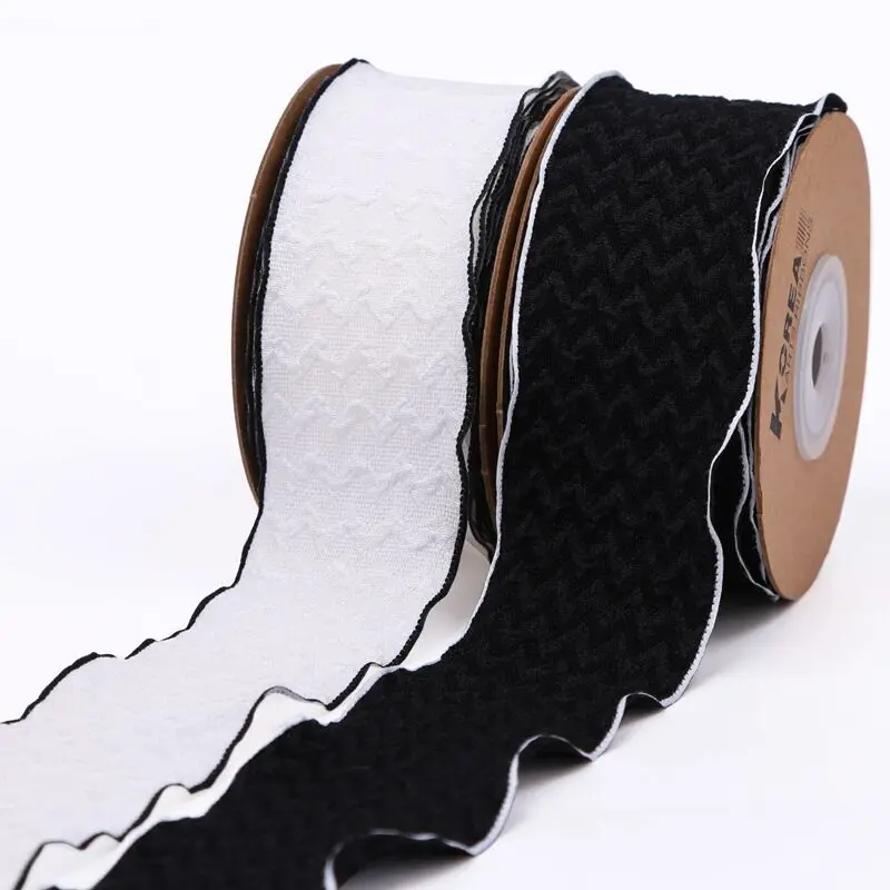 9 Yards 25MM40MM Black White Embossed Ribbon DIY Handmade Material Headwear Hair Bow Shoes Clothing Accessories Crafts belt home