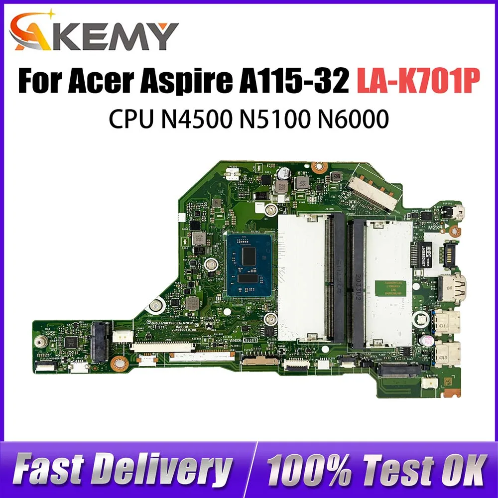 Mainboard For Acer Aspire A115-32 A315-35 N20C5 laptop motherboard GH5JJ/GH7JJ LA-K701P With N4500 N5100 N6000 CPU 100% Tested