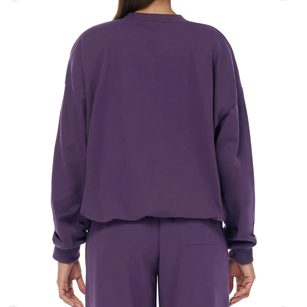 Hoodie Olahraga Leher Bulat Musim Dingin Atasan Yoga Lengan Panjang Kebugaran Gym Pakaian Luar Lari Pullover Olahraga Longgar Kasual Kemeja Wanita