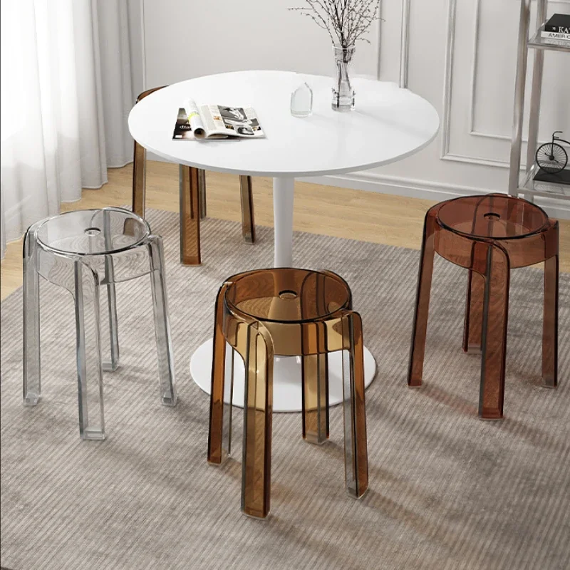 Transparent Acrylic Round Stool Modern Plastic Stacking Chair Thickened Household Stool for Living Room or Bedroom