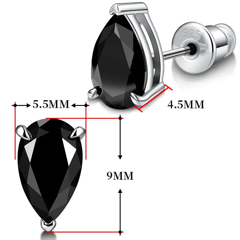 High Quality Pear Black Moissanite Earrings for Women Sterling Silver Original Certified GRA Fashion Stud Earring Luxury Jewelry