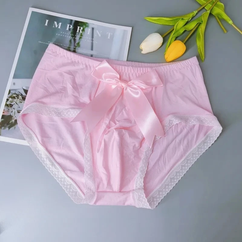 Men's Lace Bowtie Featured Pink Pants Breifs Live Show Dance Sexy Costumes DJ Club Bar Private Party Cosplay Harajuku BF Panties