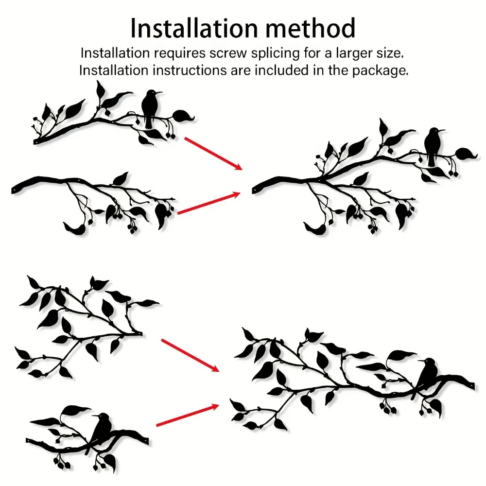 CIFBUY 6PCS Metal Bird Wall Decor Iron Silhouette Art on Branch Black Leaves Hanging Sculpture for Home Office Balcony Garden