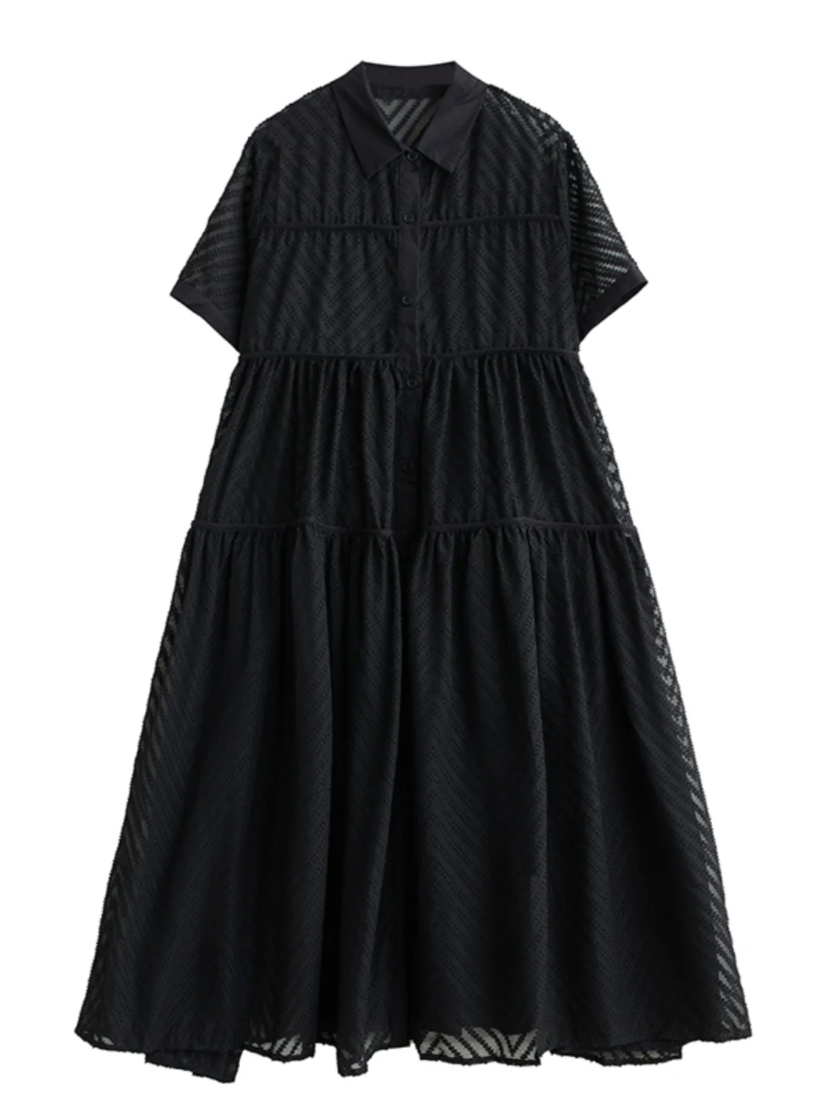 فستان صيفي 2025 للنساء فضفاض وعصري بتصميم مفرغ بلون واحد مع طقم من قطعتين على الطراز الكوري الفني بمقاسات كبيرة