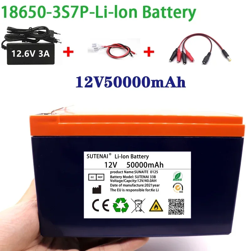 

NEW 12V 50Ah 18650 lithium battery pack 3S7P built-in high current 40A Solar street lamp, xenon lamp, backup power supply, LED