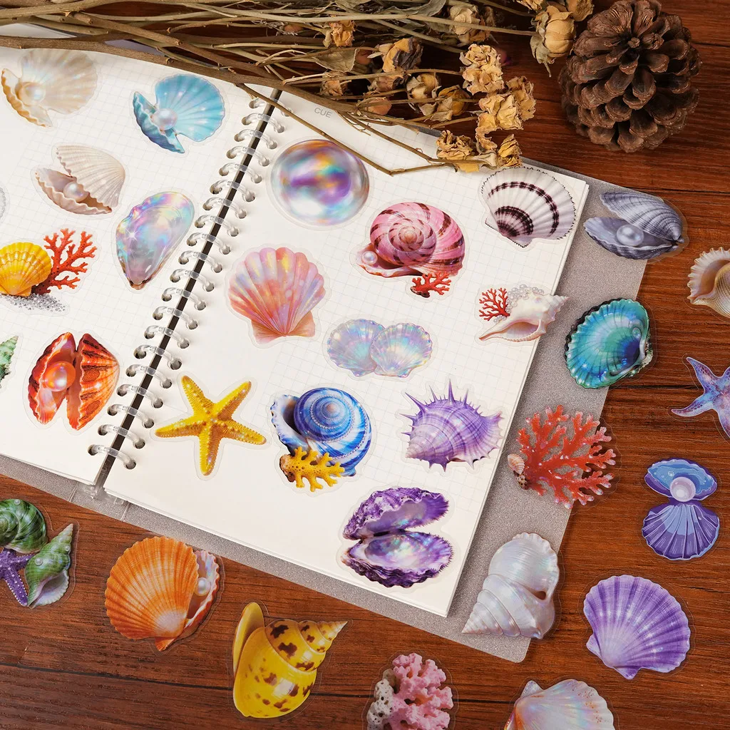 56 Pcs Transparent PET Seashell Stickers - New Exquisite Waterproof Decals for Journals & Water Bottles AnimeWorlds Store