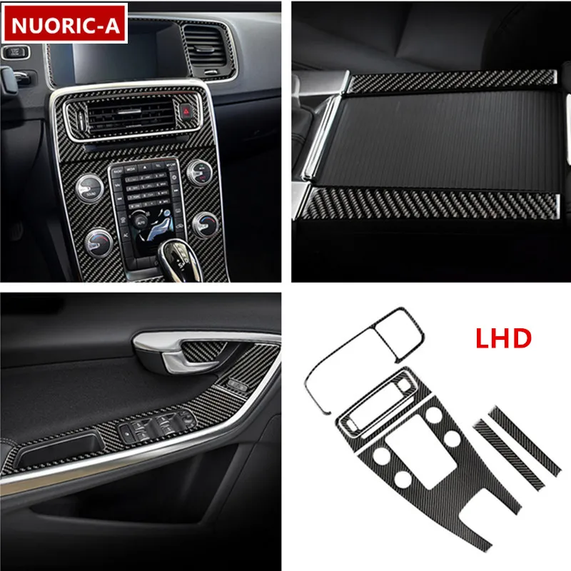 Center Console Panel Decoration Carbon Fiber For Volvo S60 V60 2011-2019 LHD Car Styling Glass Lifting Buttons Cover Trim