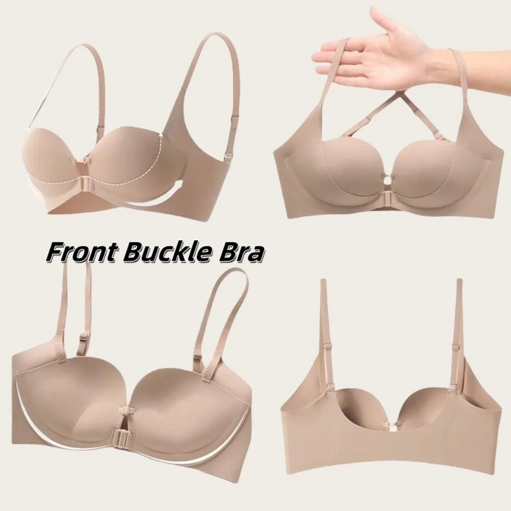 

Soft Sweet Traceless Front Buckle Bra Shockproof Anti-sagging Wireless Deep V Bra Adjustable Lingerie Seamless Bras Girls Women