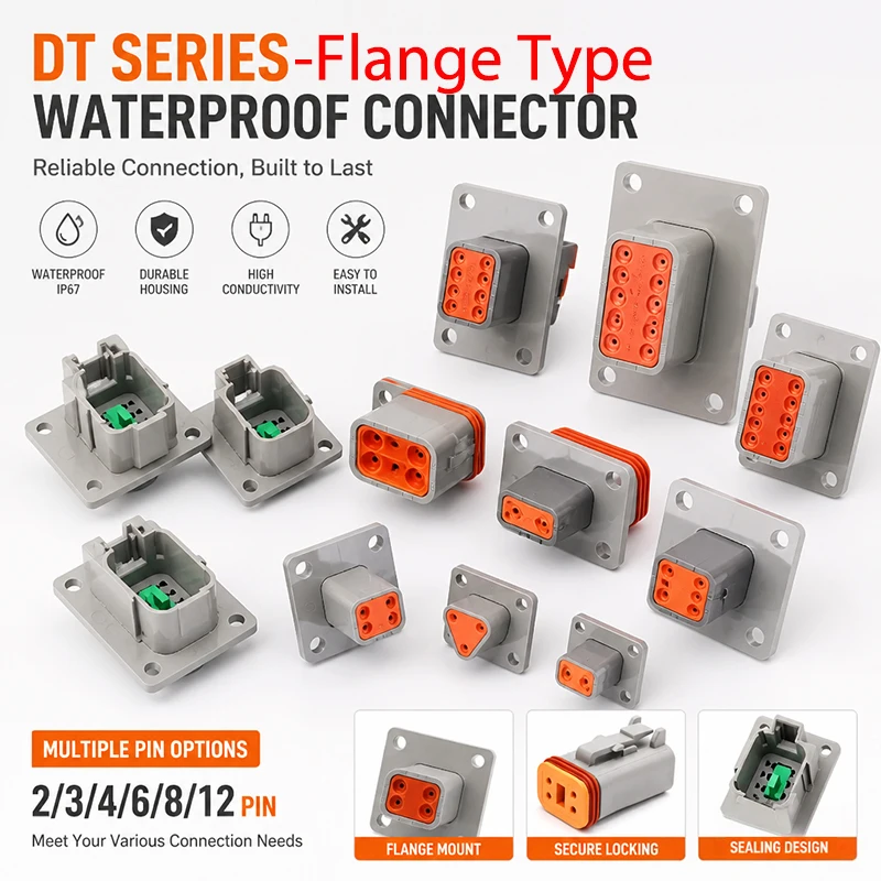 DT04-12P-L012 Waterproof Panel Mount Plug | Deutsch DT Flange Series for Automotive Motor Wiring & Harsh Environments​
