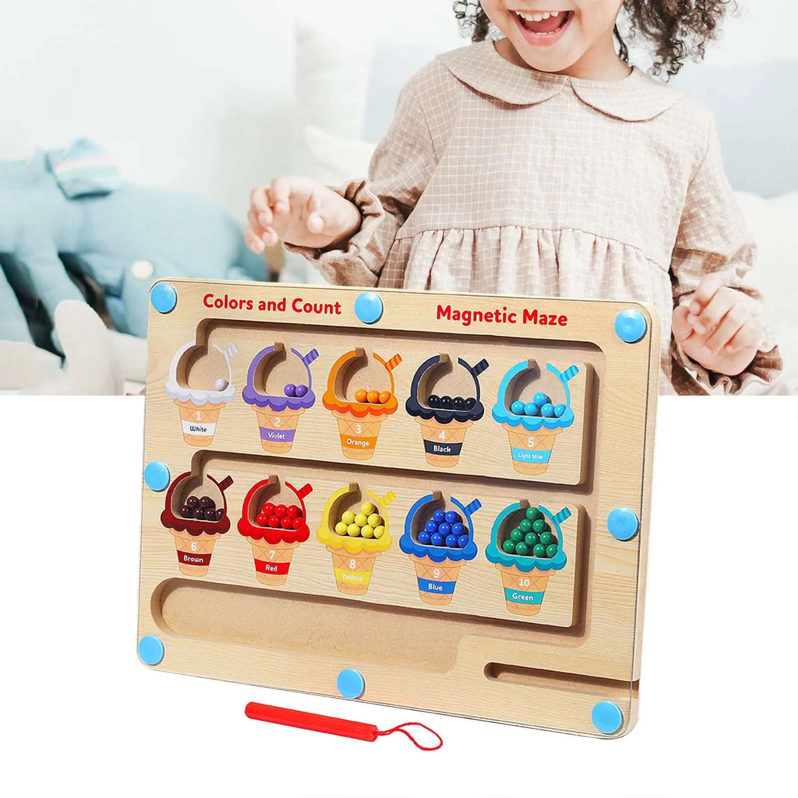 Houten kleuraanpassing Leren tellen Puzzelbord Activiteiten Tellen Matching Board voor kinderen van 3 jaar, meisjes, jongens, peuters