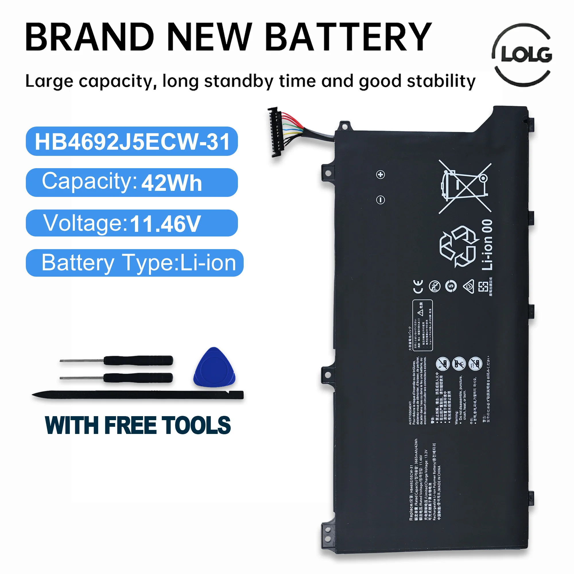 LOLG  HB4692J5ECW-31 Laptop Battery For Huawei MateBook D 15 (2020) 15-53010TUY BohL-WDQ9HN BoB-WAH9P HNL-WFP9 HNL-WFQ9 42WH