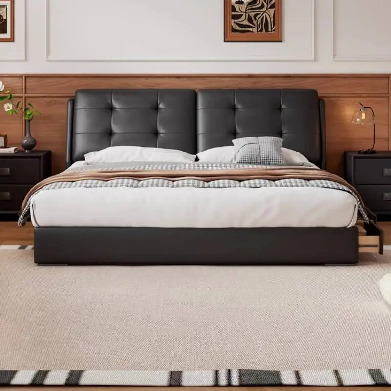 

Luxury Black Double Bed Decoration Cheap Soft Adults Wooden Double Bed Cloud Japanese Storage Letto Matrimoniale Furniture