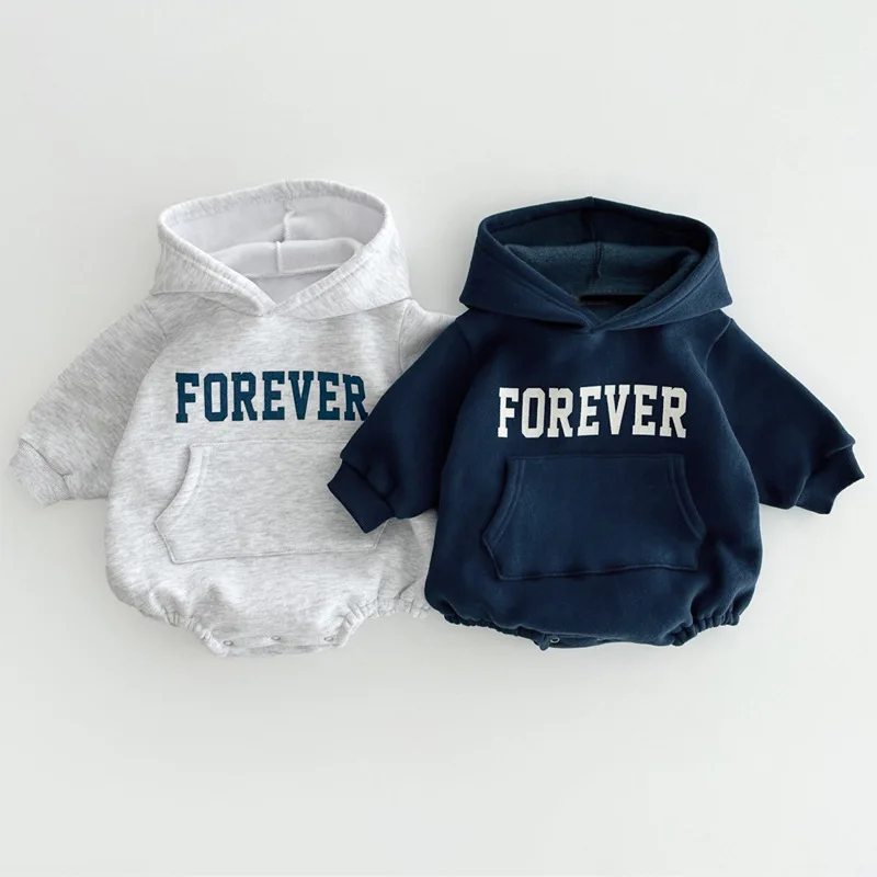 

Baby Clothing Korean Style Fashion Letter Printed Hoodie Romper 2024 Winter New Boys and Girls Fleece Cmfortable Romper