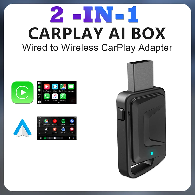 2in1 Wired to Wireless CarPlay Android Auto Adapter for OEM Car Stereo With USB Plug and Play